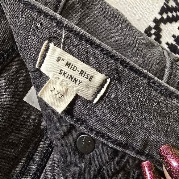 Madewell 9" Mid-Rise Skinny black ripped raw hem jeans size 27 Tall - Picture 7 of 12